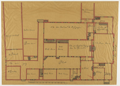 214990 Plattegrond van een onuitgevoerd ontwerp voor de aan het Nicolaaskerkhof te stellen Fundatie van de Vrijvrouwe ...